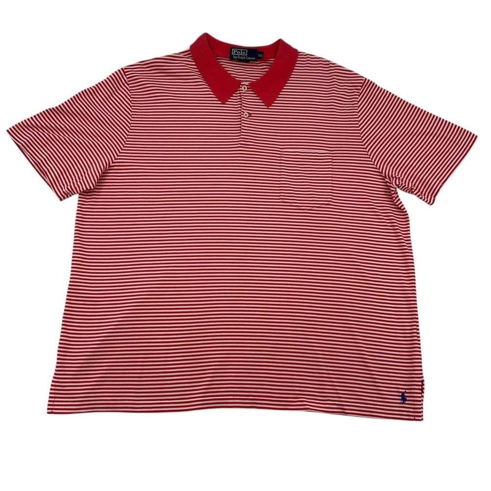 Polo Ralph Lauren Red White Striped Pocket Polo Shirt Short Sleeve Golf Men XXL